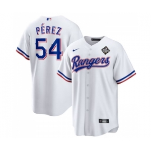 Men's Texas Rangers #54 Martín Pérez White 2023 World Series Stitched Baseball Jersey