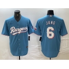 Men's Texas Rangers #6 Josh Jung Light Blue Team Logo Cool Base Jersey