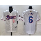 Men's Texas Rangers #6 Josh Jung Number White 2023 World Series Champions Cool Base Jersey