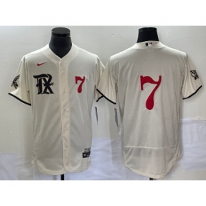 Men's Texas Rangers #7 Ivan Rodriguez Number Cream 2023 City Connect Flex Base Stitched Baseball Jersey