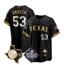 Men's Texas Rangers & Cowboys #53 Adolis García Black Gold 2023 World Series Splite Stitched Baseball Jersey