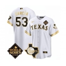 Men's Texas Rangers & Cowboys #53 Adolis García White 2023 World Series Splite Stitched Baseball Jersey