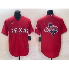 Men's Texas Rangers Red 2023 World Series Champions Big Logo With Patch Cool Base Stitched Baseball Jersey