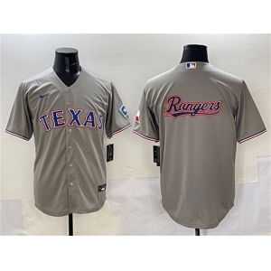 Men's Texas Rangers Team Big Logo Gray With Patch Cool Base Stitched Baseball Jersey