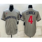 Men's Minnesota Twins #4 Carlos Correa 2023 Grey Home Team Cool Base Stitched Jersey