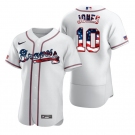 Atlanta Braves #10 Chipper Jones Men's Nike White Fluttering USA Flag Limited Edition Authentic MLB Jersey