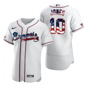 Atlanta Braves #10 Chipper Jones Men's Nike White Fluttering USA Flag Limited Edition Authentic MLB Jersey