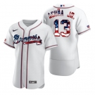 Atlanta Braves #13 Ronald Acuna Jr. Men's Nike White Fluttering USA Flag Limited Edition Authentic MLB Jersey