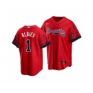 Men's Atlanta Braves #1 Ozzie Albies 2021 City Connect Red Cool Base Stitched Baseball Jersey