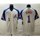 Men's Atlanta Braves #1 Ozzie Albies Number White 2023 City Connect Cool Base Stitched Jerseys