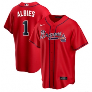 Men's Atlanta Braves #1 Ozzie Albies Red Cool Base Stitched Jersey