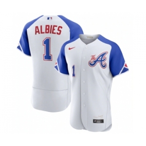 Men's Atlanta Braves #1 Ozzie Albies White 2023 City Connect Flex Base Stitched Jersey