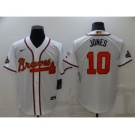 Men's Atlanta Braves #10 Chipper Jones 2022 White Gold World Series Champions Program Cool Base Stitched Baseball Jersey