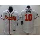 Men's Atlanta Braves #10 Chipper Jones 2022 White Gold World Series Champions Program Flex Base Stitched Baseball Jersey