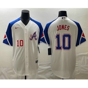 Men's Atlanta Braves #10 Chipper Jones Number White 2023 City Connect Cool Base Stitched Jersey