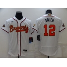 Men's Atlanta Braves #12 Jorge Soler 2022 White Gold World Series Champions Program Flex Base Stitched Baseball Jersey