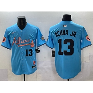 Men's Atlanta Braves #13 Ronald Acuna Jr. Blue 2024 Atliens & Peach With Outkast Patch Vapor Limited Stitched Baseball Jersey