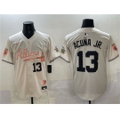 Men's Atlanta Braves #13 Ronald Acuna Jr. Cream 2024 Atliens & Peach With Outkast Patch Vapor Limited Stitched Baseball Jersey