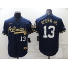 Men's Atlanta Braves #13 Ronald Acuna Jr Navy Blue 2021 World Series Champions Golden Edition Stitched Cool Base Nike Jersey