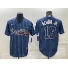 Men's Atlanta Braves #13 Ronald Acuna Jr Navy Blue Pinstripe Stitched MLB Cool Base Nike Jersey