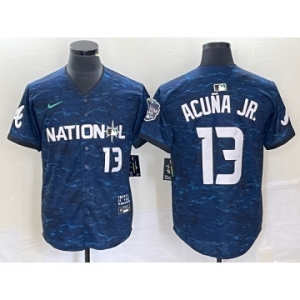 Men's Atlanta Braves #13 Ronald Acuna Jr Number Royal 2023 All Star Cool Base Stitched Baseball Jersey