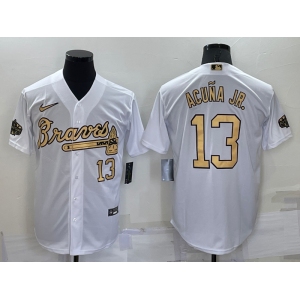 Men's Atlanta Braves #13 Ronald Acuna Jr Number White 2022 All Star Stitched Cool Base Nike Jersey