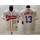 Men's Atlanta Braves #13 Ronald Acuna Jr Number White Cool Base With Patch Stitched Baseball Jersey