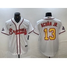 Men's Atlanta Braves #13 Ronald Acuna Jr White Gold 2021 World Series Champions Stitched Cool Base Jersey