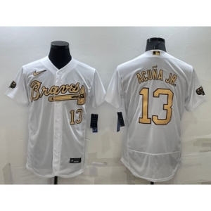Men's Atlanta Braves #13 Ronald Acuna Jr White Number 2022 All Star Stitched Flex Base Nike Jersey