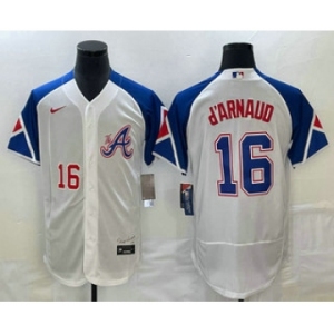 Men's Atlanta Braves #16 Travis dArnaud Number White 2023 City Connect Flex Base Stitched Jersey