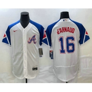 Men's Atlanta Braves #16 Travis dArnaud White 2023 City Connect Flex Base Stitched Jersey