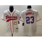 Men's Atlanta Braves #23 Michael Harris II Number White Cool Base With Patch Stitched Baseball Jersey