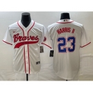 Men's Atlanta Braves #23 Michael Harris II White Cool Base With Patch Stitched Baseball Jersey