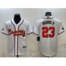 Men's Atlanta Braves #23 Michael Harris II White Gold World Series Champions Program Cool Base Stitched Baseball Jersey