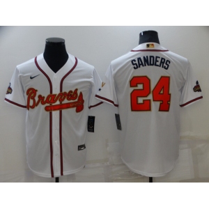 Men's Atlanta Braves #24 Deion Sanders 2022 White Gold World Series Champions Program Cool Base Stitched Baseball Jersey