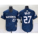 Men's Atlanta Braves #27 Austin Riley Number Royal 2023 All Star Cool Base Stitched Baseball Jersey