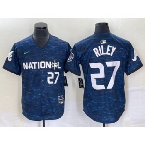 Men's Atlanta Braves #27 Austin Riley Number Royal 2023 All Star Cool Base Stitched Baseball Jersey