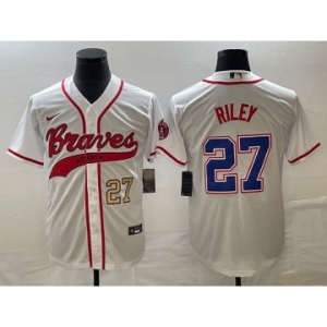 Men's Atlanta Braves #27 Austin Riley Number White Cool Base With Patch Stitched Baseball Jersey