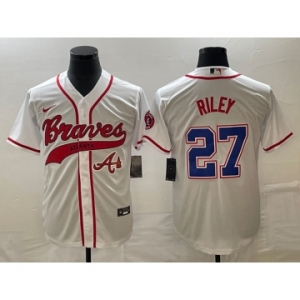 Men's Atlanta Braves #27 Austin Riley White Cool Base With Patch Stitched Baseball Jersey1
