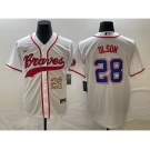 Men's Atlanta Braves #28 Matt Olson Number White Cool Base With Patch Stitched Baseball Jersey