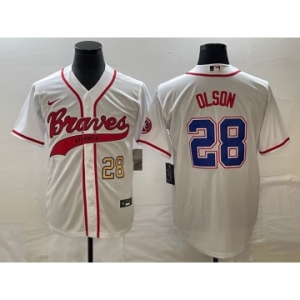 Men's Atlanta Braves #28 Matt Olson Number White Cool Base With Patch Stitched Baseball Jersey