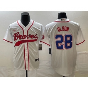 Men's Atlanta Braves #28 Matt Olson White Cool Base With Patch Stitched Baseball Jersey