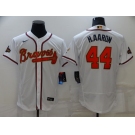 Men's Atlanta Braves #44 Hank Aaron 2022 White Gold World Series Champions Program Flex Base Stitched Baseball Jersey