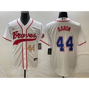 Men's Atlanta Braves #44 Hank Aaron Number White Cool Base With Patch Stitched Baseball Jersey