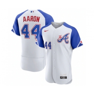 Men's Atlanta Braves #44 Hank Aaron White 2023 City Connect Flex Base Stitched Jersey