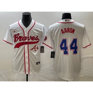 Men's Atlanta Braves #44 Hank Aaron White Cool Base With Patch Stitched Baseball Jersey1