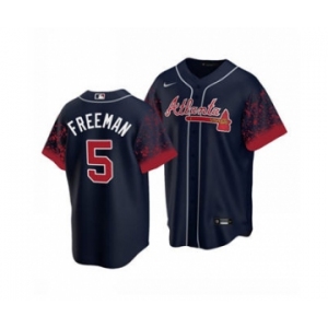 Men's Atlanta Braves #5 Freddie Freeman 2021 City Connect Navy Cool Base Stitched Baseball Jersey