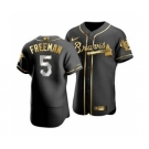 Men's Atlanta Braves #5 Freddie Freeman Black Golden Edition Stitched Baseball Jersey