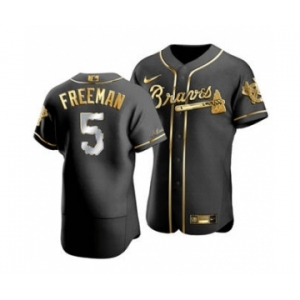 Men's Atlanta Braves #5 Freddie Freeman Black Golden Edition Stitched Baseball Jersey