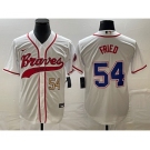 Men's Atlanta Braves #54 Max Fried Number White Cool Base With Patch Stitched Baseball Jersey